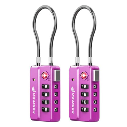 Fosmon TSA Approved Luggage Locks, 4 Digit Combination Cable Travel Lock for Suitcase & Backpack, Heavy Duty Metal Body Padlock with Open Alert Indicator (Purple, 2 Pack) - color: Purple 2 pack