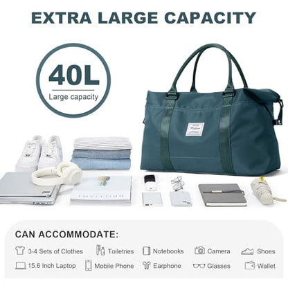 Travel Duffel Bag, Carry On Overnight Weekender Bags for Women - color: A1-Peacock Blue, style: Extra Large Travel Bag