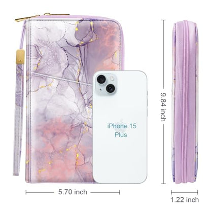 Family Passport Holder Wallet RFID Blocking Document Organizer - color: Smokey Purple