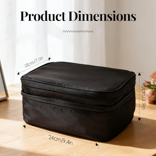 Greenfeather Makeup Travel Organizer, Travel Cosmetics Bag Makeup Organizer with Adjustable Dividers Open Flat Toiletry Bag for Women with Brush Compartment & Handle, Black - color: Black