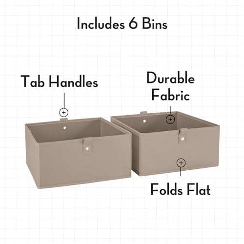 RiverRidge Folding Storage Bins - 6-Pack of 5in Tall Taupe Cubes - color: 6 Taupe Bins