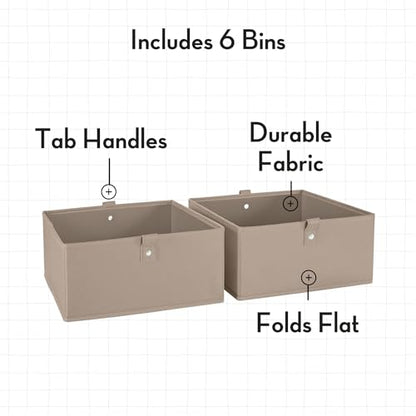 RiverRidge Folding Storage Bins - 6-Pack of 5in Tall Taupe Cubes - color: 6 Taupe Bins