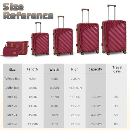 Rosamo 6 Piece Luggage Set Expandable Hardside, 20in Suitcase with Matching Travel Bags, 22x14x9 Airline Approved Carry On, TSA Lock & Spinner Wheels, ABS+PC - color: Red, size: 6PC Set (16"/20"/24"/28"/TB/DB)