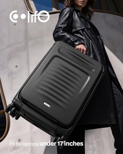Coolife Expandable Luggage with TSA Lock 2 Piece Set Black - color: Black