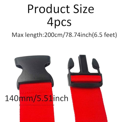 4 Pack Red Luggage Straps, Adjustable Travel Belt for Suitcases, Secure Buckle Suitcase Accessories - color: Red
