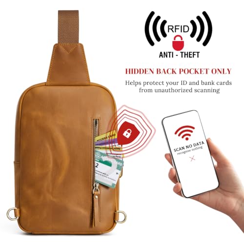 S-ZONE Genuine Leather Sling Bag for Women Men RFID Blocking Card Slots - color: Light Brown