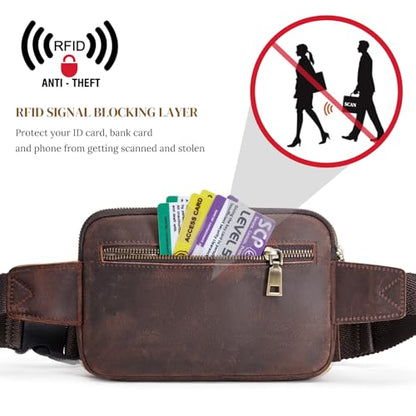 S-ZONE Fanny Packs for Women Genuine Leather RFID Blocking Crossbody Sling - color: Dark Brown