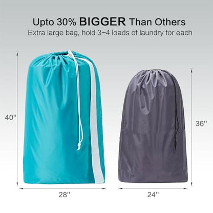 HOMEST 2 Pack XL Nylon Laundry Bag with Strap, Large Dirty Clothes Organizer, Easy Fit a Laundry Hamper or Basket, Can Carry Up to 4 Loads of Laundry, Black and Sky Blue - color: (2 pack) Black and Sky Blue