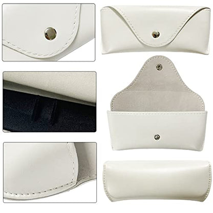 LogHog Portable Leather Glasses Case,Flexible Sunglasses Pouch Slim Case for Women Men Horizontal Eyeglass Case - color: Button -White