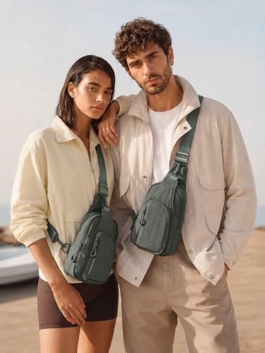 ODODOS Sling Bag with Adjustable Straps Crossbody Chest Bag Lightweight Backpack for Casual Traveling Hiking - color: Olive Charcoal