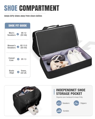 Garment Duffle Bag for Travel, Convertible Duffel Bag with Shoe Compartment - color: Black