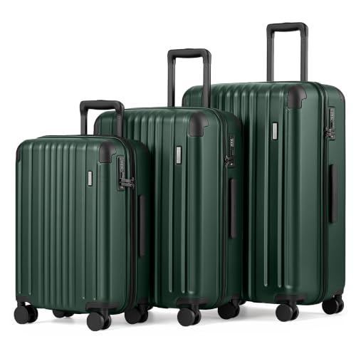 Coolife Luggage Set, Light and Durable Hardshell, 3-Piece, Dark Green - color: Dark Green2.0, size: 3-Piece Set (20/24/28)