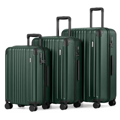 Coolife Luggage Set, Light and Durable Hardshell, 3-Piece, Dark Green - color: Dark Green2.0, size: 3-Piece Set (20/24/28)