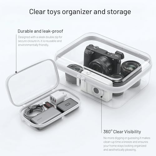 Clear Hard Shell Zipper Organizer Cases, 3 Pack with Handles - color: White1