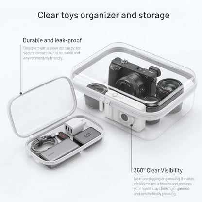 Clear Hard Shell Zipper Organizer Cases, 3 Pack with Handles - color: White1