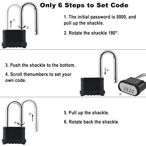 4 Digit Heavy Duty Combination Lock - 105mm Long Shackle Weatherproof - style: 4pcs Long-Black