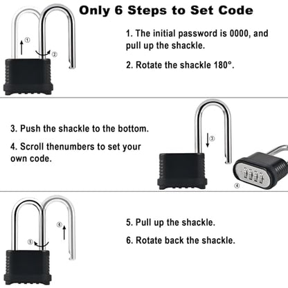4 Digit Heavy Duty Combination Lock - 105mm Long Shackle Weatherproof - style: 6pcs Long-Black-1