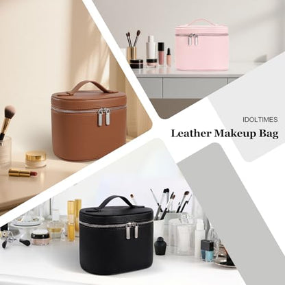 Cosmetic Case, Leather Makeup Bag, Portable Handheld Makeup Case, Detachable Compartments - color: red, size: M(8*5.5*6in)