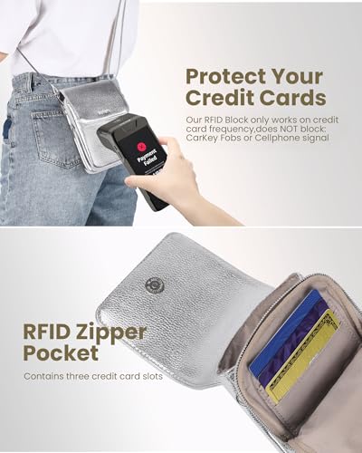 befen Genuine Leather Crossbody Bags for Women, Cell Phone Cross body Purse Bag with RFID Blocking Card Slots - color: Silver
