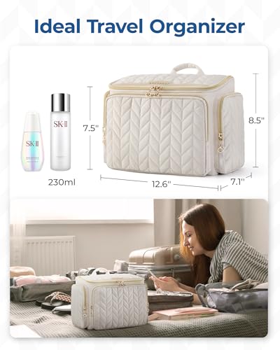 BAGSMART 여행용 세면도구 가방, 세면도구용 대형 와이드 오픈 여행 가방, 손잡이가 달린 메이크업 화장품 여행 가방, 네이비, 캐주얼 여행 - color: 네이비