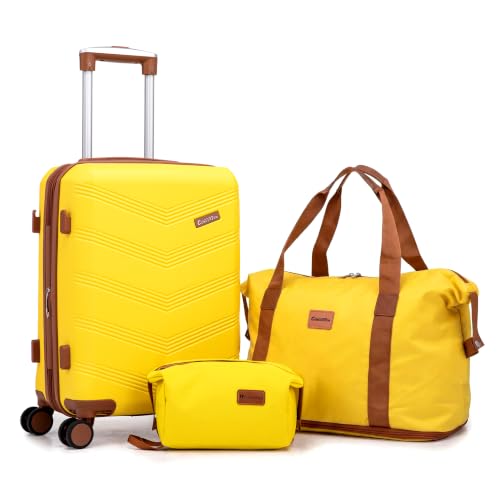 CONCEPTEN Expandable Carry on Luggage 3 Piece Suitcases with Spinner Wheels - color: Yellow, size: 3 Piece