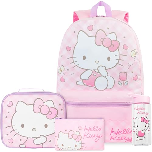 Get Trend Hello Kitty Girls Backpack, Lunch Bag, Pencil Case, Water Bottle - color: Pink Hello Kitty
