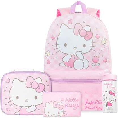 Get Trend Hello Kitty Girls Backpack, Lunch Bag, Pencil Case, Water Bottle - color: Pink Hello Kitty