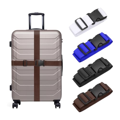 uxcell 4 Pcs Luggage Straps for Suitcases Luggage Connector Strap Buckle - color: Black/White/Navy Blue/Dark Brown