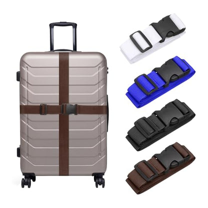uxcell 4 Pcs Luggage Straps for Suitcases Luggage Connector Strap Buckle - color: Black/White/Navy Blue/Dark Brown