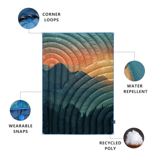 Puffy Camping Blanket,Large Camp Blanket Outdoor Camping Quilt Waterproof - color: Cyan, size: 52x75"