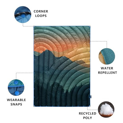 Puffy Camping Blanket,Large Camp Blanket Outdoor Camping Quilt Waterproof - color: Cyan, size: 52x75"