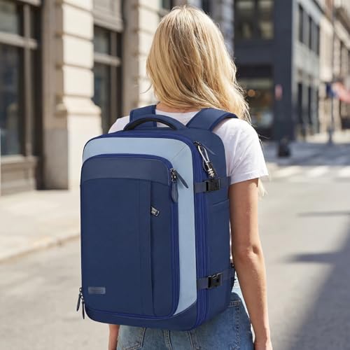 Vancropak 40L Carry on Backpack, Flight Approved Expandable Bag for Travel - color: Blue
