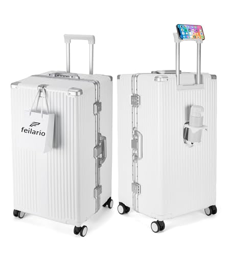 feilario Super Large Aluminum Frame Checked Luggage, Removable Wheels - color: A1-Ivory White, size: 29in
