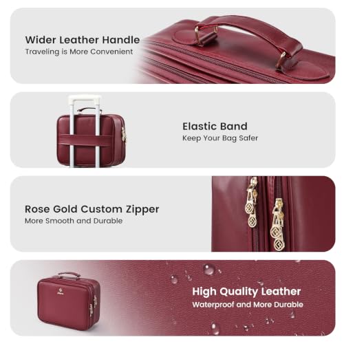 Makeup Bag with LED Lighted Mirror 12.2 IN Cosmetic Train Case Double Layer - color: 12.2 Inch Red