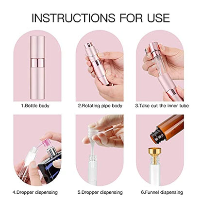 Tekson Travel Perfume Atomizer Refillable 8ml (5 PCS), Travel Cologne Sprayer Mini, Perfume Bottle Empty Small (5 Colors) - color: 5 colors
