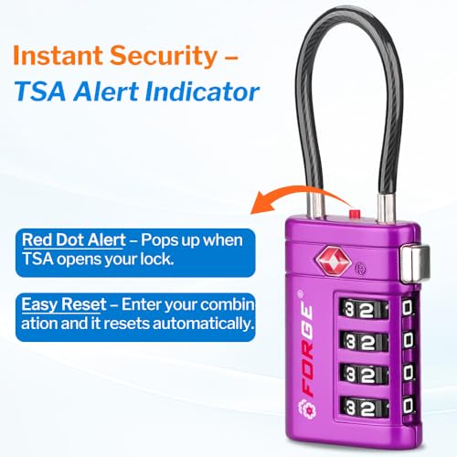 Forge Open Alert TSA Approved Luggage Locks, Purple, 2 Pack Locks - color: Purple 2 PK