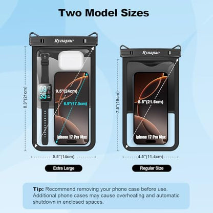 Rynapac Large Waterproof Phone Pouch Up to 10", 2 Pack IPX8 Protector Pouch - color: [Black + Mint] Large Waterproof Phone Pouch, size: Extra Large [10-inch]