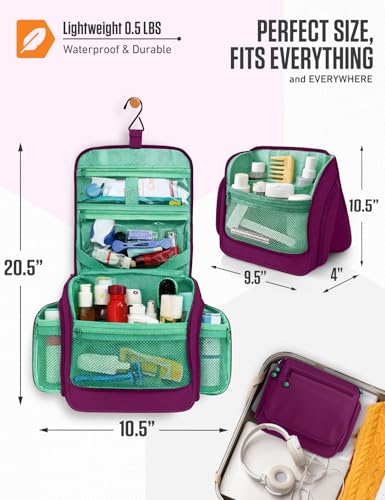 VENTURE 4TH Hanging Travel Toiletry Bag, 18 Compartments - Purple/Mint - color: Purple/Mint