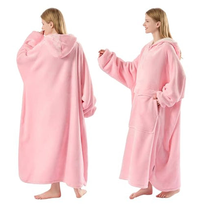 Krifey 웨어러블 담요 후드, 성인용 풀 커버리지 오버사이즈 셰르파 - color: 핑크, size: Full Coverage Oversized