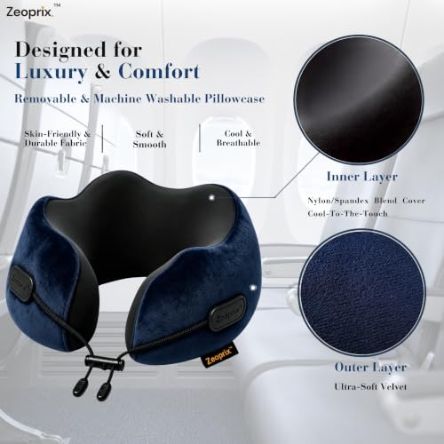 Memory Foam Neck Pillow for Travel, Airplane Pillow, Navy Blue - color: Navy Blue