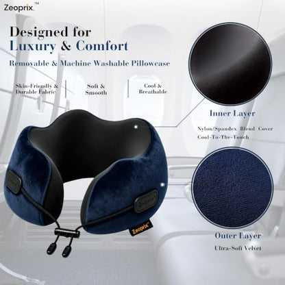 Memory Foam Neck Pillow for Travel, Airplane Pillow, Navy Blue - color: Navy Blue
