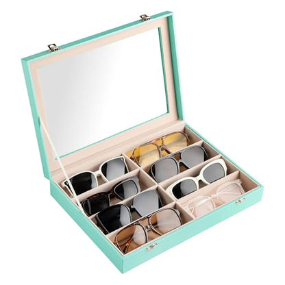 Frebeauty 8-Slot Sunglass Organizer,Sunglass Holder with Clear Lid - color: Turquoise, size: With Lid