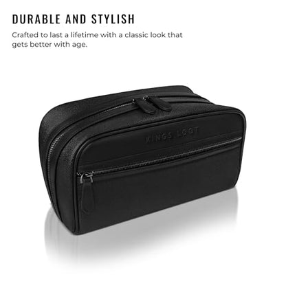 Kings Loot Premium Dopp Kit, Leather Travel Toiletry Bag, Midnight Black - color: Midnight Black