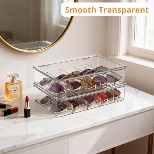 Sunglasses Organizer, Acrylic Clear Plastic Stackable Sunglasses Case with 5 Compartments,Glasses Organizer - size: 2 pack