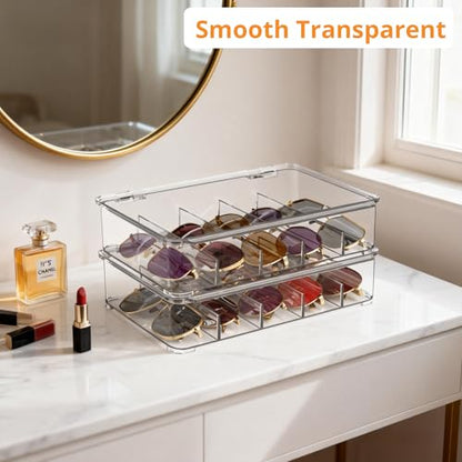 Sunglasses Organizer, Acrylic Clear Plastic Stackable Sunglasses Case with 5 Compartments,Glasses Organizer - size: 2 pack
