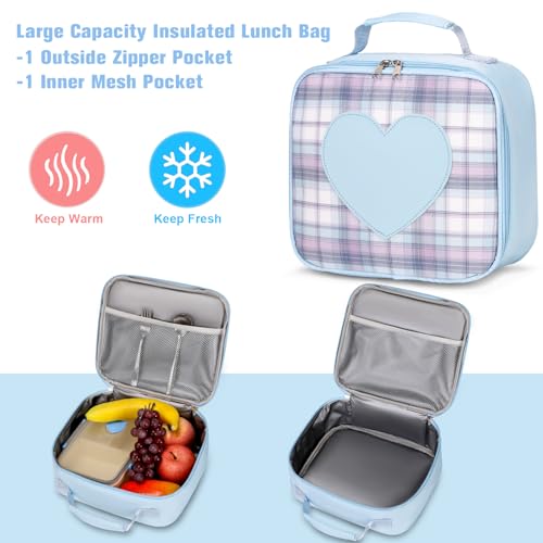 ACESAK Girls Backpack with Headphones, Insulated Lunch Box & Pencil Case - color: Blue