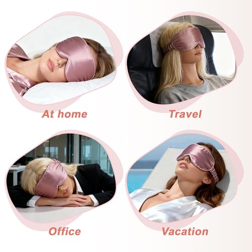 VOCOSTE 3D Silk Sleep Mask with Travel Pouch, Bean Pink - color: Bean Pink