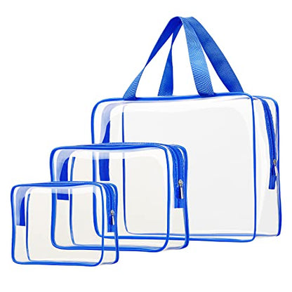 3pcs Crystal Clear Cosmetic Bags TSA Approved Travel Makeup Toiletry Bag - color: 3pcs Blue-1 large, 1 medium, 1 small, size: 1 large, 1 medium, 1 small