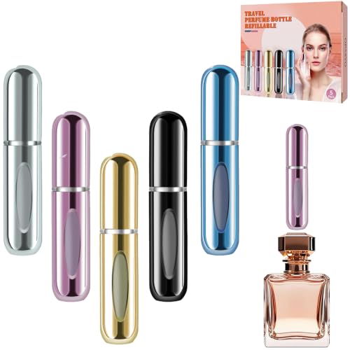 opasyo Refillable Perfume Atomizer, Leak-Proof, 5ml 5 Pack - color: Silver, Pink, Blue, Black, Gold
