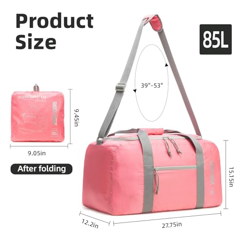 Foldable Travel Bag 85L, Extra Large Duffel for Camping & Trips - color: pink, size: 85L